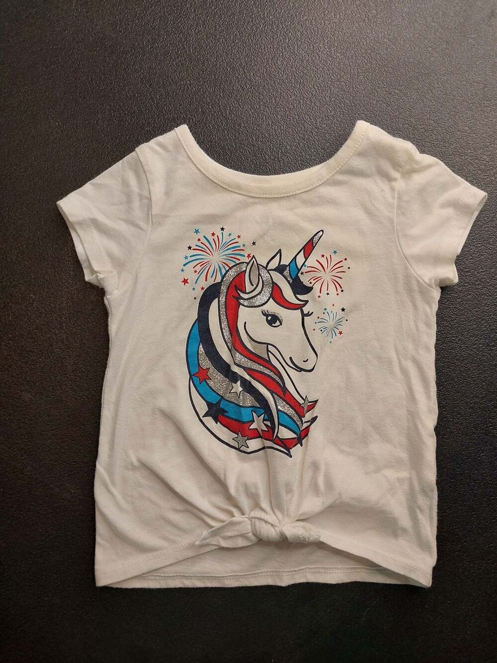 Patriotic Unicorn Firecracker Short Sleeve Tie-Front T-Shirt